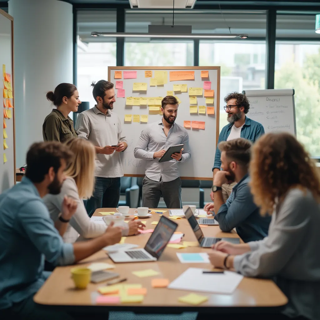Equipo en sesión de lluvia de ideas