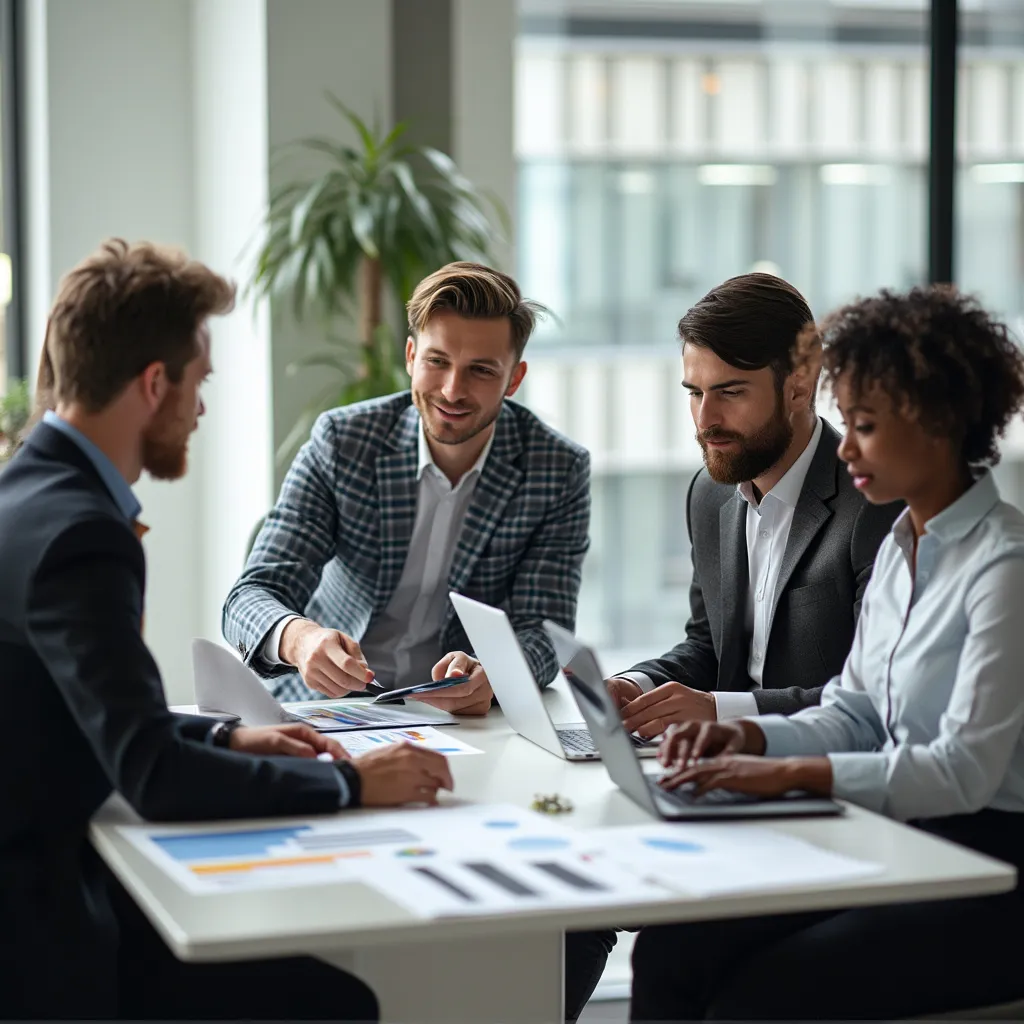 Equipo de consultores discutiendo estrategias